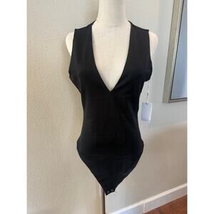 Good American Womens Black V-Neck Sleeveless Bodysuit Sz XL - NEW W/TAGS!! $79